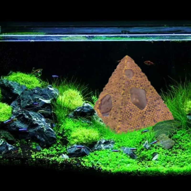 

Fish Shrimp Shelter Resin Aquarium Decoration Hollow Simulation Pyramid Shrimp Fish Shelter Landscaping Ornament Decor