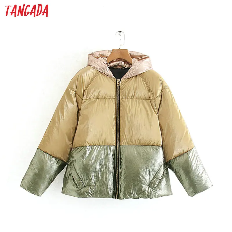 

Tangada Women Patchwork Oversize Parkas Hooded Zipper 2019 Winter Female Warm Coat Korean Fashion Jacket 3W32