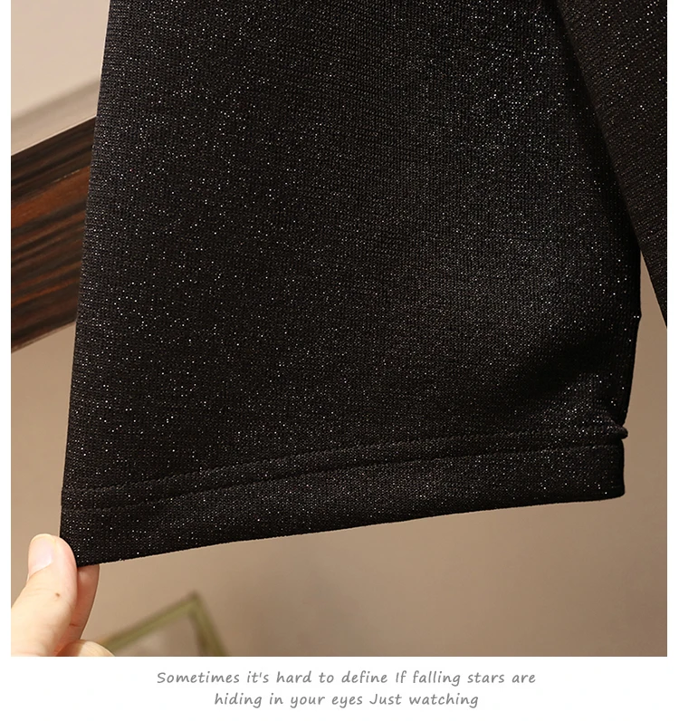 L-4XL Plus Size Women Glitter T-shirts Autumn Fashion Three-quarter Sleeve Patchwork Tassel Tops Loose Casual Tee Shirts
