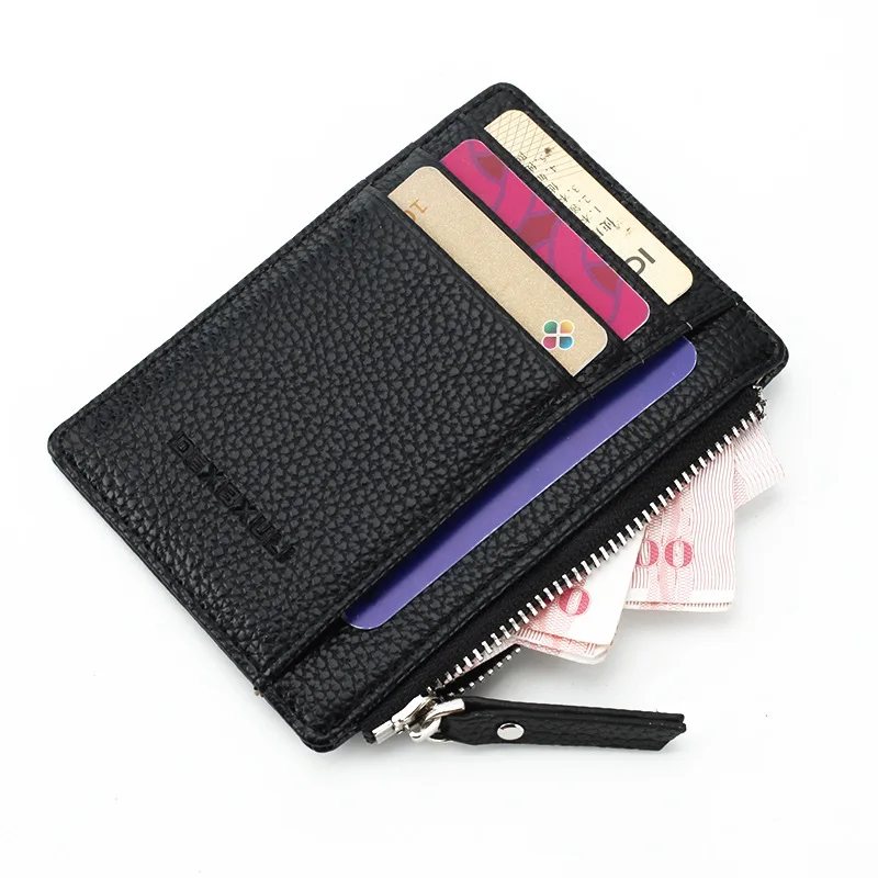 New Fashion Anti RFID Blocking Men's Credit Card Holder Leather Small Wallet ID Bank Card Case Metal Protection Purse For Women - Color: small black