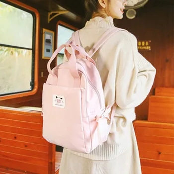 

Simple School Bag Women Bags Nylon Bow Top-handle Wild Women Backpack Fashion Solid Backpacks Large Capacity For Teenage Girls