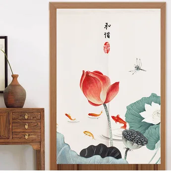 

Chinese Zen Lotus Door Curtain Partition Curtain Bedroom Kitchen Home Fitting Room Bathroom Decoration Feng Shui Curtain