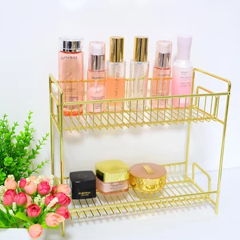 

Nordic Golden Double-layer Jewelry Rack, Wrought Iron Cosmetic Storage Rack, Multi-layer Kitchen Seasoning Rack