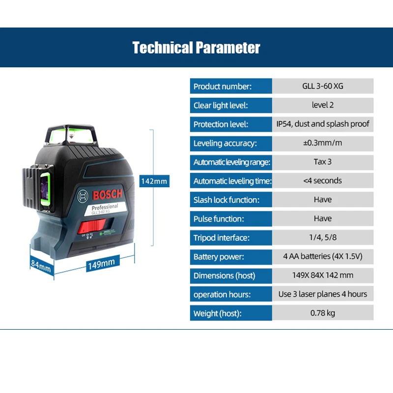 Bosch Professional Laser Level Machine Gll3-60XG 3D12 Line Nivel Laser High  Power Green Self-Leveling Cross Laser Level 360 - AliExpress