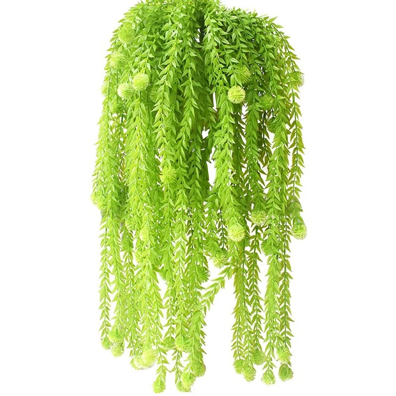 

2 PCS Artificial Hanging Plants Garland Snowball Plants Trailing Weeping Fake Ivy Plants for Garden Wall Hanging Decor