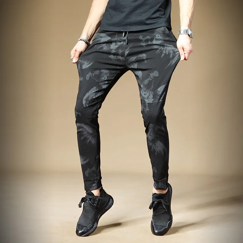 

2D Autumn and winter new thickened men's camouflage nine-cent casual pants student sports rope slim leggings