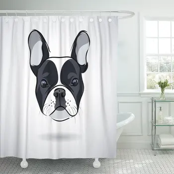 

Gray Face French Bulldog Head Animal Black Brawny Breed Shower Curtain Polyester 72 x 78 inches Set with Hooks