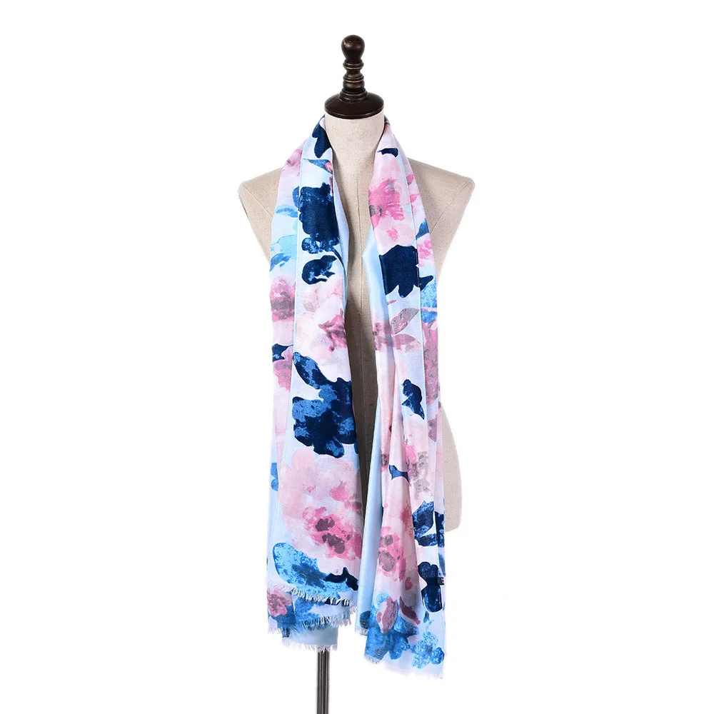 2009 осенний и зимний женский цветочный шарф импортные товары атласный Цветочный Принт мягкий шелковый шарф, шаль с бахромой