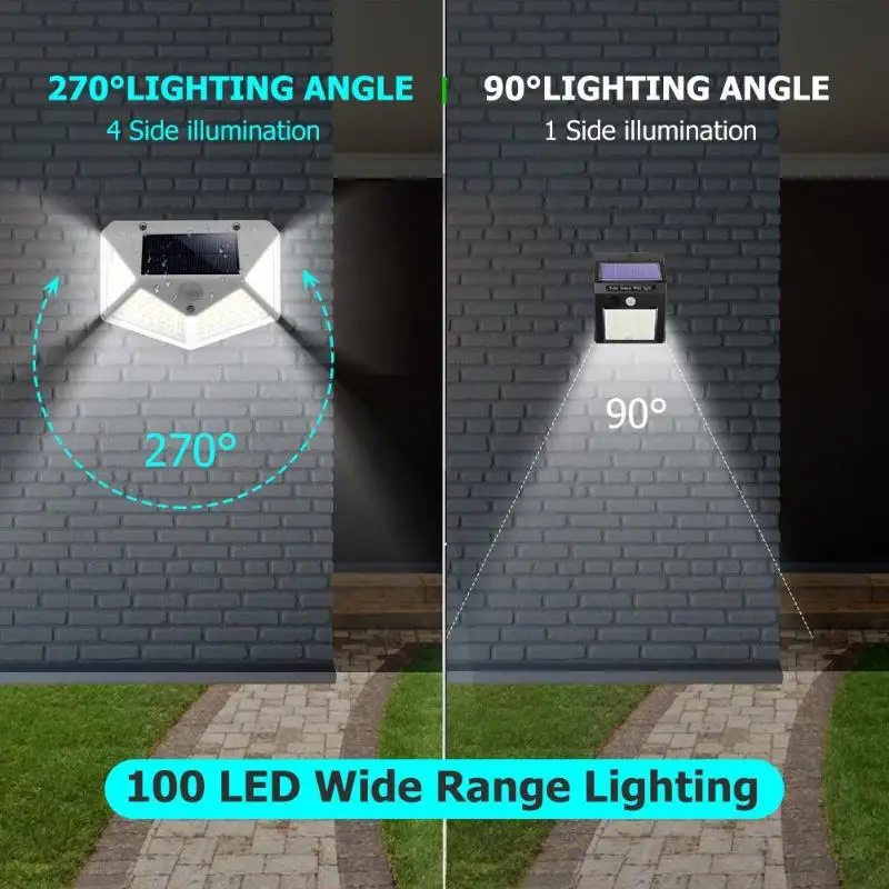 100LED солнечный светильник, наружная Солнечная лампа с датчиком движения PIR, настенный светильник, наружная садовая лампа, водонепроницаемая Солнечная лампа для двора