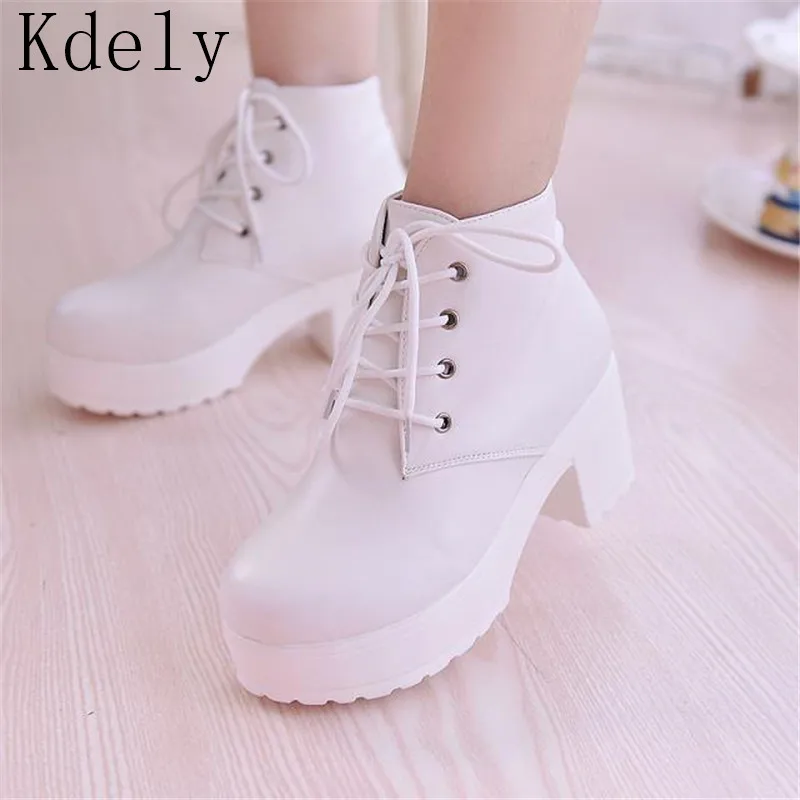 

New pattern High-heeled Coarse heel Martin boots Frenulum Waterproof Thick bottom Large code white Women Boots