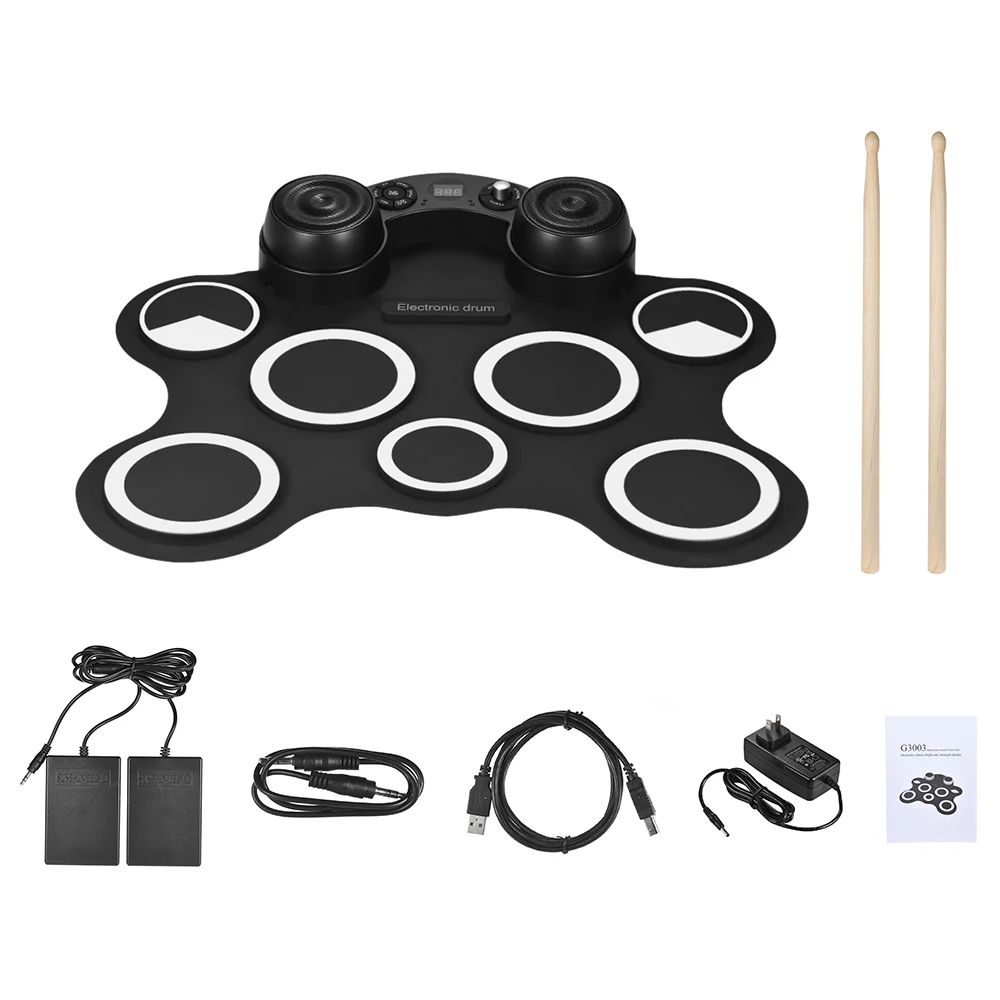 

Portable USB Stereo Digital Electronic Drum Kit Set 7 Silicon Drum Pads Built-in Double Speakers Supports Recording Function