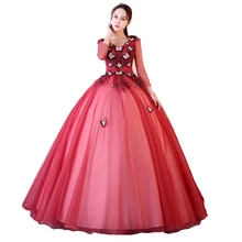 Халат De Bal бордовые платья Quinceanera с длинным рукавом Пышное 3D Апликация в виде бабочки Сладкий 16 платья светится в течение 15 лет Vestido дебютанток