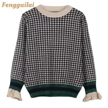 FGL Autumn Winter Women Shoulder Sweaters Knitting Pullover Long Sleeve Blouse Casual Female Blue Plaid Sweater Woman Sweater FGL Autumn Winter Women Shoulder Sweaters Knitting Pullover Long Sleeve Blouse Casual Female Blue Plaid Sweater Woman Sweater