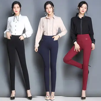 

2019 New Fashion Women High Waist Skinny Pencil Pants Female Plus Size S-4XL Pu patchwork Pants Trousers High Stretch Leggings