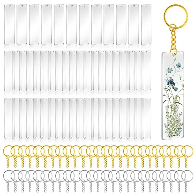 90 Pieces Clear Acrylic Keychain Blanks Rectangle 2 Inch Plastic  Transparent Key