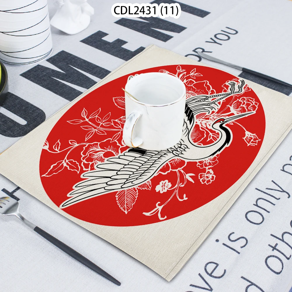 

Red-Crowned Crane Pattern Chinese Style Printed Napkin Cloth Home Decoration Table Mat Cloth Tea Towel Coaster 42*32 Servilletas