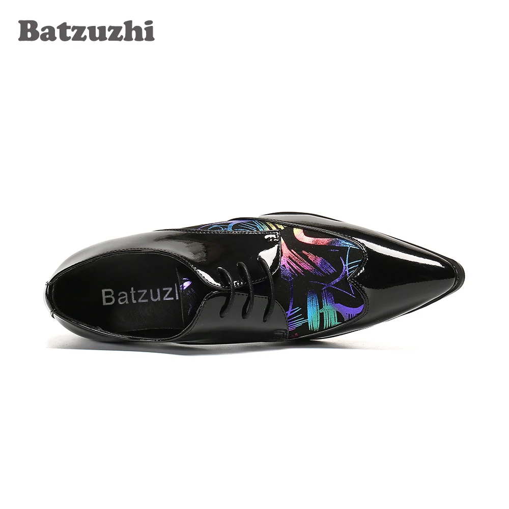 Batzuzhi Chinese Handmade Men Shoes Pointed Toe Color Leather Dress Shoes Men Lace-up, Party and Wedding Shoes Men Business!