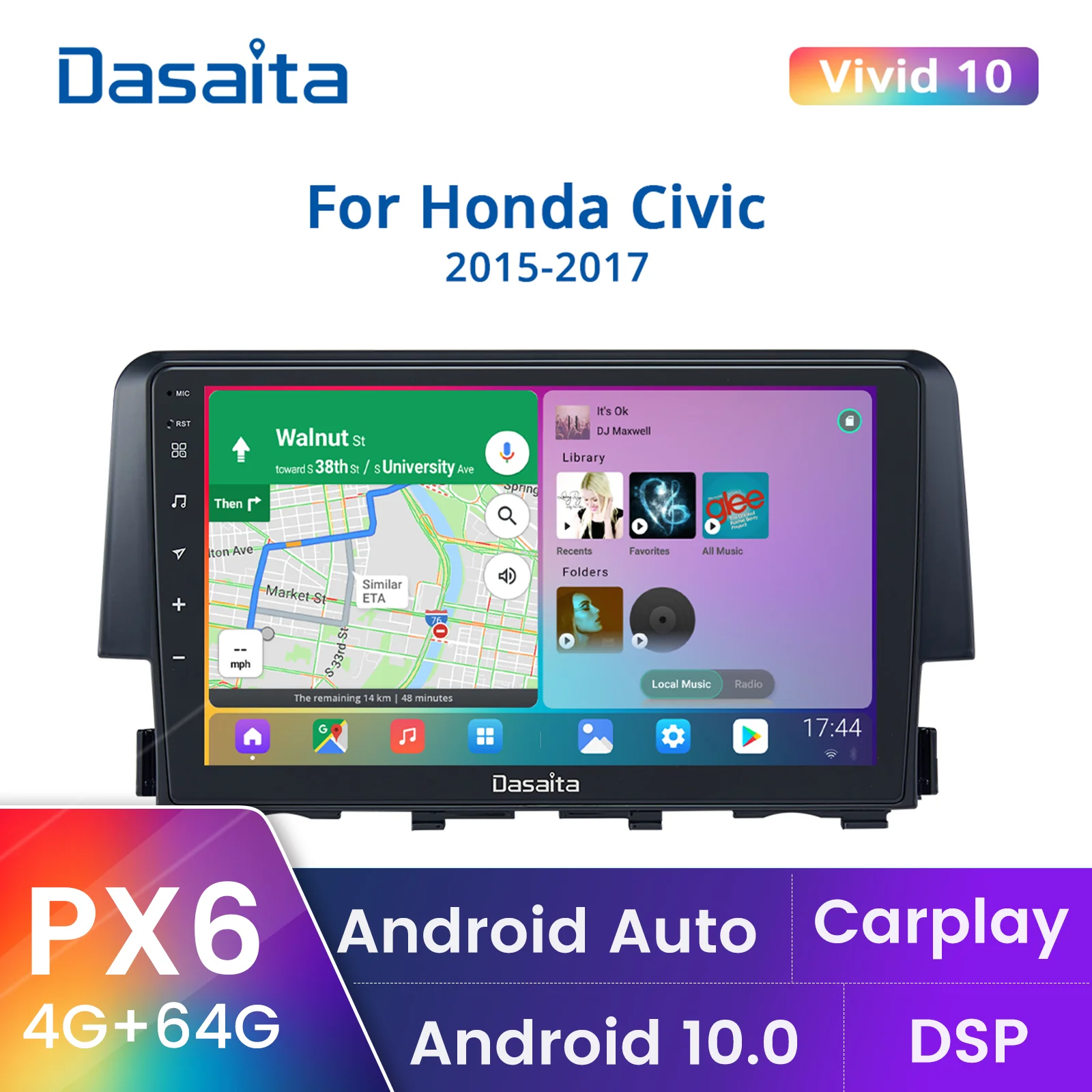 Dasaita マルチメディアカーステレオ9インチ Android 15 4gb 64gb Gps ビデオ ステレオ 車用 ホンダシビック 16 Auto Multimedia Gps Radiocar Gps Radio Aliexpress