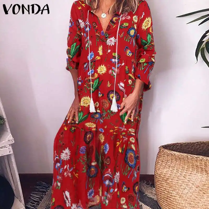 VONDA/винтажное платье для беременных с цветочным принтом; повседневное Свободное длинное платье в богемном стиле; Vestidos; вечерние платья для беременных; женский сарафан