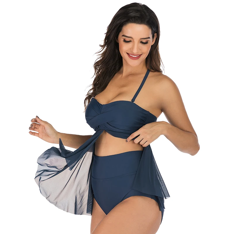 

LUKITAS Swimwear Women Bikini 2019 Mujer Printed Solid Color Shoulder Strap Disassembly Swimsuits Ruffles Bikinis Beach Swimming
