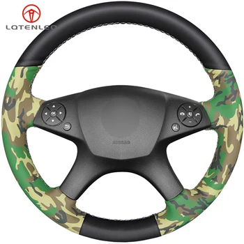 

LQTENLEO Black Camouflage Artificial Leather Steering Wheel Cover for Mercedes-Benz W204 C-Class 2007-2010 C280 230 180 200 300