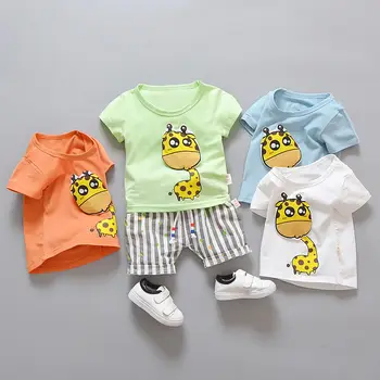 

New Baby Clothes Suit Children Fashion Boy Girls Cartoon Giraffe T Shirt Shorts 2Pcs/sets Toddler Casual Clothing Kids Tracksuit
