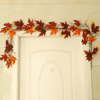 

Artificial Flowers Maple Leaves Artificial Plants Wreath Dried Flowers String Light Garland for Home Autumn Decorations