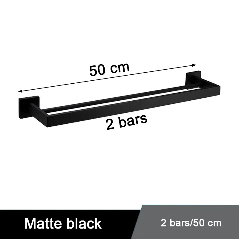 Black 2 Bars 50cm Ванная комната черный настенный держатель для полотенец из нержавеющей стали простой квадратный дизайн держатель для полотенец - Цвет: Black 2 Bars 50cm