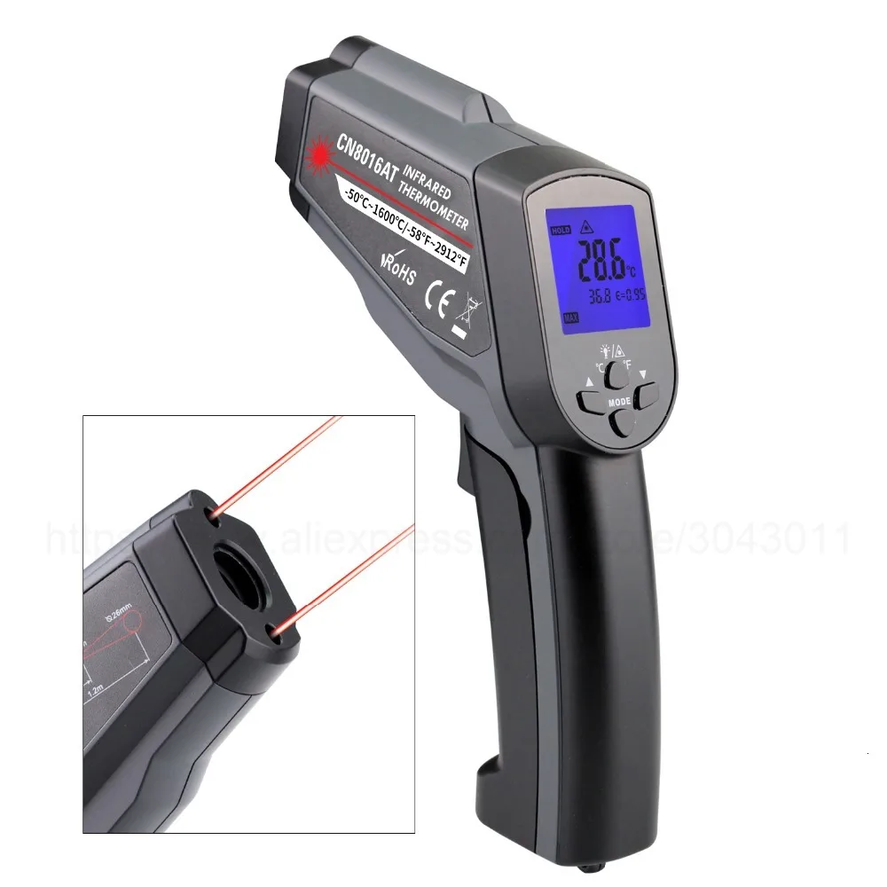 

Double laser Infrared Thermometer -50-550/750/1100/1300/1600 Degree High Pyrometer IR Non Contact Thermometer Temperature Tester