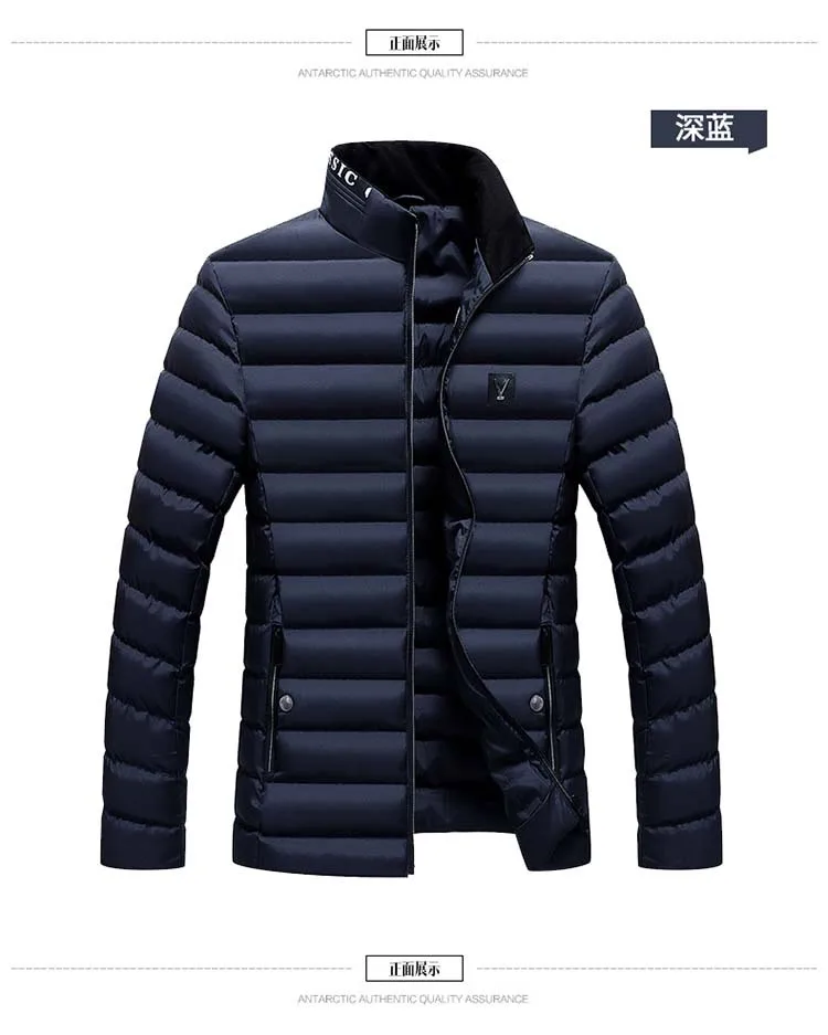 Autumn& Winter Men Stand Collar Solid Color Casual Business down Jacket Cotton-padded Clothes Large Size Versatile Trend Cotton