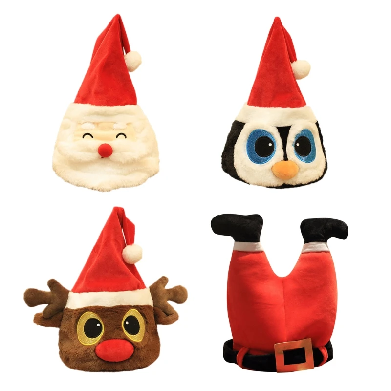 Santa Hat Christmas Soft Plush Crazy Hat for Kids Party Favor Battery Supply Holiday Dressup Men Women Party Costume 2021 trend