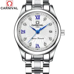 CARNIVAL Brand Ladies Watch Fashion Waterproof Luxury Stainless Steel Dress Clock Quartz Wristwatches For Women Relogio Feminino