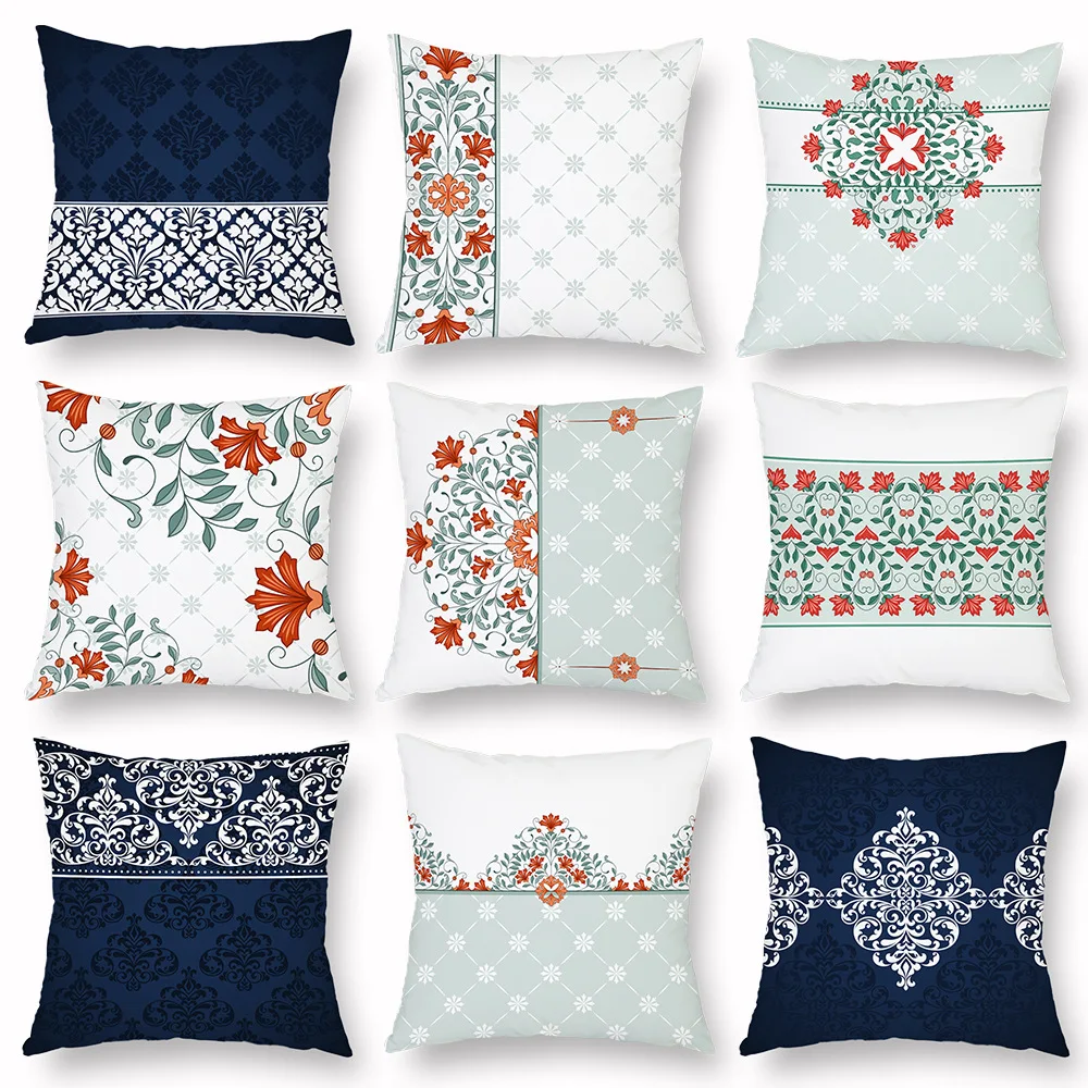 

Classic Pattern Decorative Cushion Cover Floral Polyester Pillow Case Home Nordic Decor for Sofa Couch Bedroom Living Room 45x45