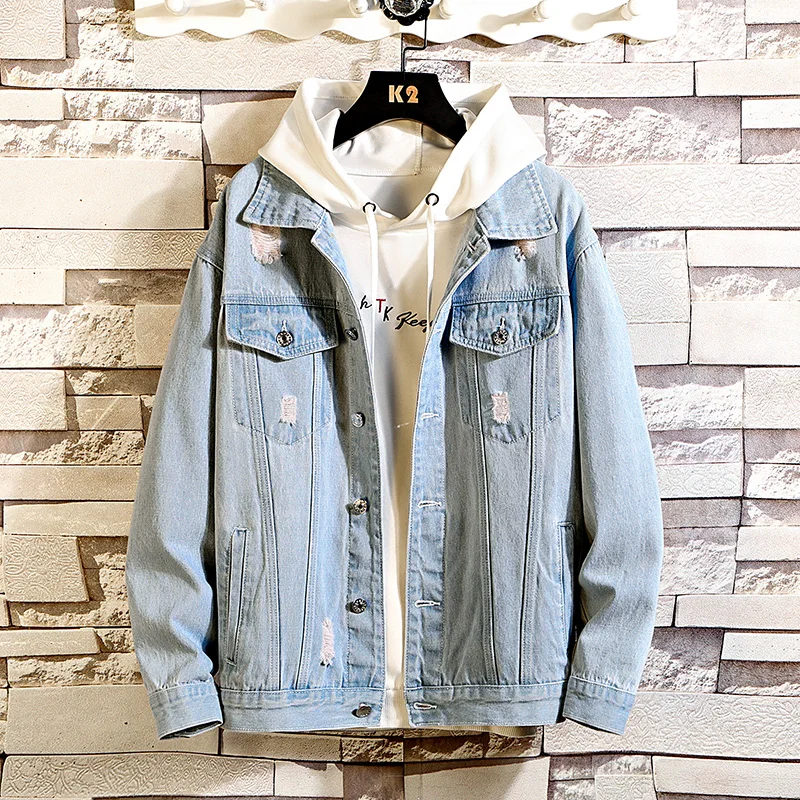 

Plus size L - 5XL Blue & Black Denim Jeans Jacket New 2019 Spring Autumn Winter Clothes