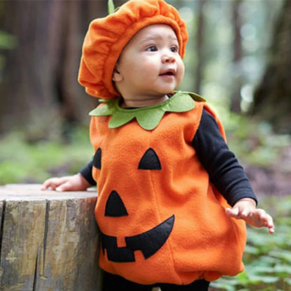 Funny Pumpkin Costume Set For Baby Lovery Unisex Boy Girl Fancy Dress+ Hat Halloween Party Cosplay Clothes Casual Outfits 3