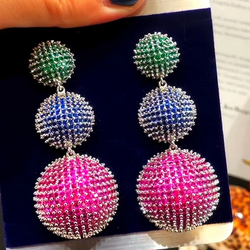 

GODKI 62mm Luxury Ball Charms Dangle Earrings Trendy Cubic Zircon Wedding Engagement Party Indian gold earrings for women 2019