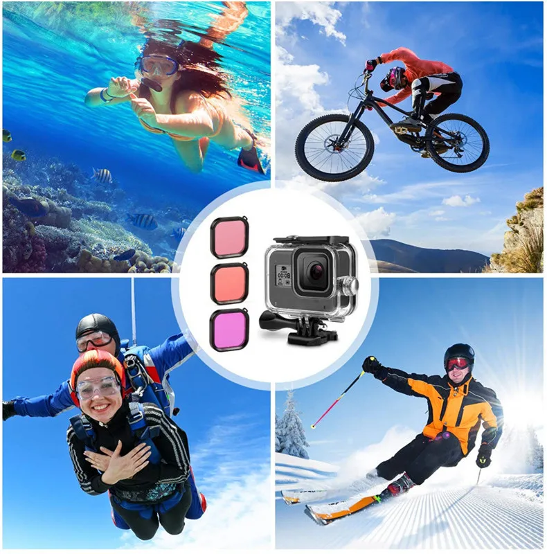 Водонепроницаемый корпус, чехол, Комплект фильтров для GoPro Hero 8, черный, 45 м, защитный 3 фильтра для дайвинга, 12 шт., противотуманные вставки, аксессуары