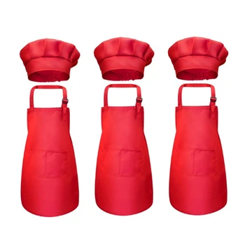 

Hot Sale 6 Pieces of Children's Apron and Chef's Hat Set, Adjustable Children's Apron,with 2x Pockets Kitchen Apron
