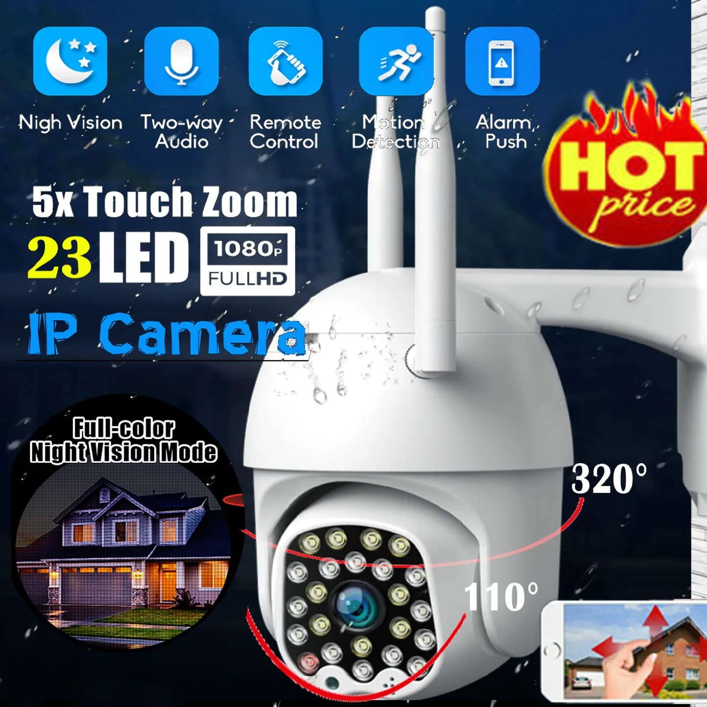 Горячая продажа 1080P HD IP водонепроницаемая камера видеонаблюдения Открытый WiFi PTZ