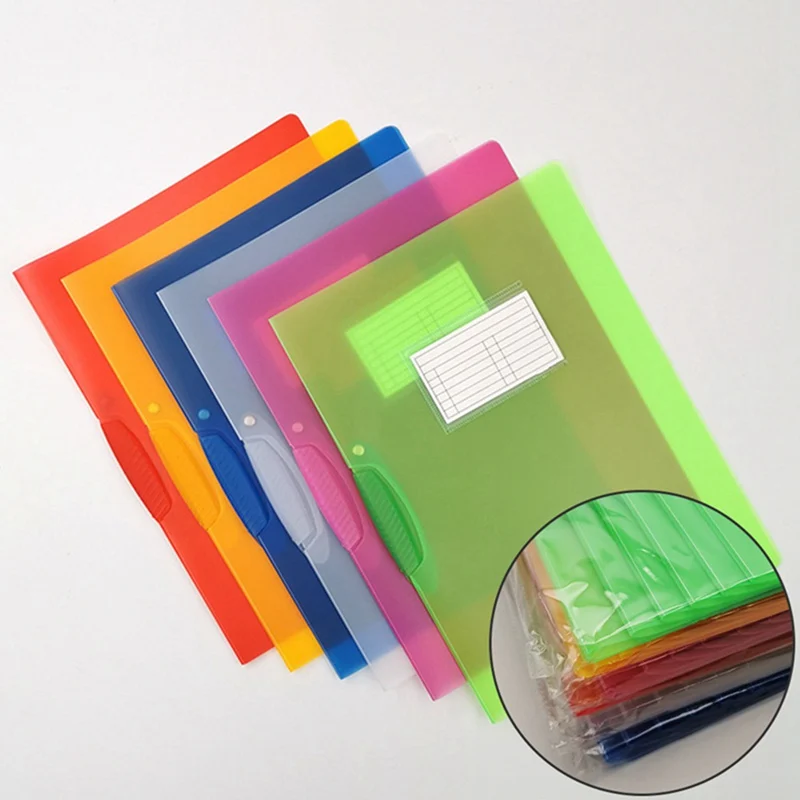 A4 Clear Document Bag Paper File Folder Legal Paper Contract File Bags Clips Stationery School Office Supplies Random Color