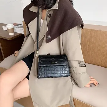 

Fashion Crocodile Pattern Women's Shoulder Bags High Quality PU Leather Female Crossbody Bag With Braided Shoulder Strap