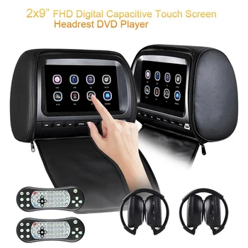 

2Pcs 9 Inch Car Headrest Monitor Contact Sn TFT LCD Player Head Rest DVD FM IR USB SD Video with IR Headphones