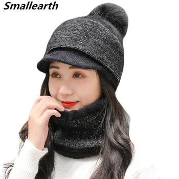

Winter Hat Ring Scarf Set For Women Beanies Hats Girls Plus Velvet Warm Caps Female Thick Plush Knitted Hats Outdoor Riding Sets