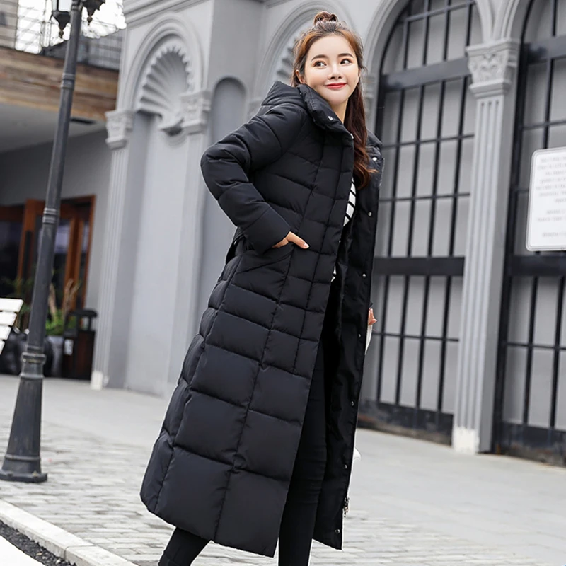 Пальто Oculosoak Женская хлопковая куртка зимний тренд длинный тонкий пуховик женский толстый теплый пуховик для женщин - Цвет: Black