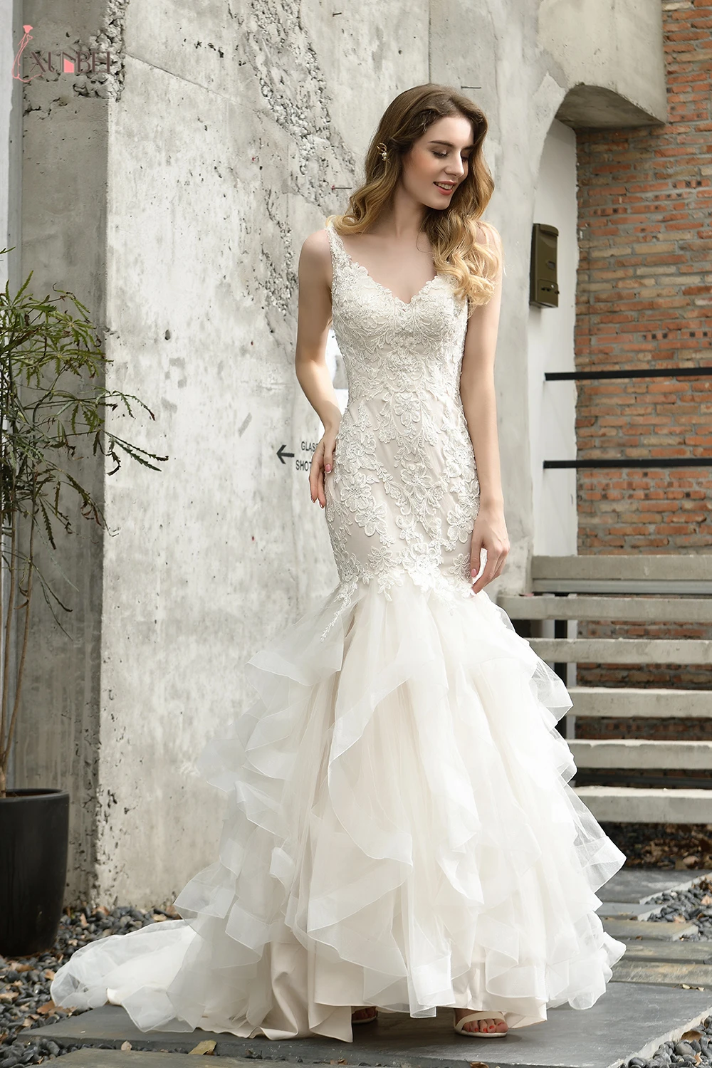 Vestido De Noiva Новые свадебные платья Mermaind кружевной v-образный вырез, Свадебные платья с блестками платья для свадьбы