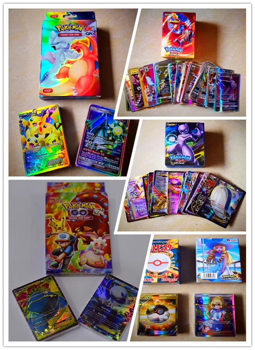 100 шт./комплект TAKARA TOMY Покемон карточная игра карты EX Мега GX пакет карточные