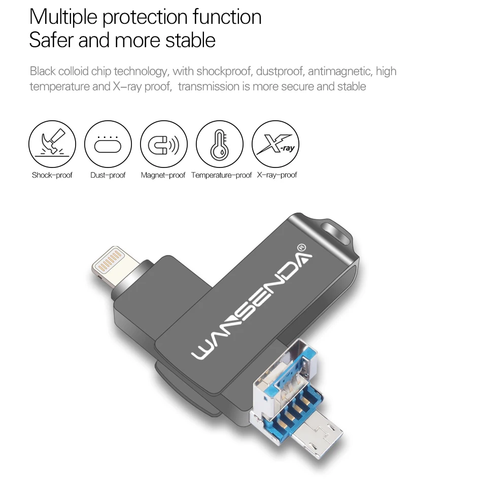 WANSENDA Usb 3,0 USB флеш-накопитель 128 Гб OTG флеш-накопитель 32 Гб 64 Гб Флешка 3 в 1 микро Usb флешка для iPhone/Android/PC