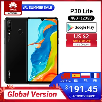 Перейти на Алиэкспресс и купить В наличии глобальная версия huawei P30 Lite 4 Гб 128 Гб Смартфон 6,15 дюймов Kirin 710 Восьмиядерный мобильный телефон Android 9,0 мобильный телефон