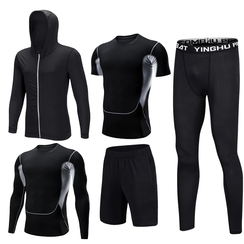 Men's Compression Sport Suits 5pcs/set Quick Dry Running Sets Sports Training Gym Fitness Tracksuits Exercise Workout Tights - Цвет: MKMS5008