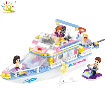 

HUIQIBAO 349Pcs Girls Leisure Luxury Yacht Building Blocks City Girl Friends Houseboat Model Figures Bricks Toys Gifts Children